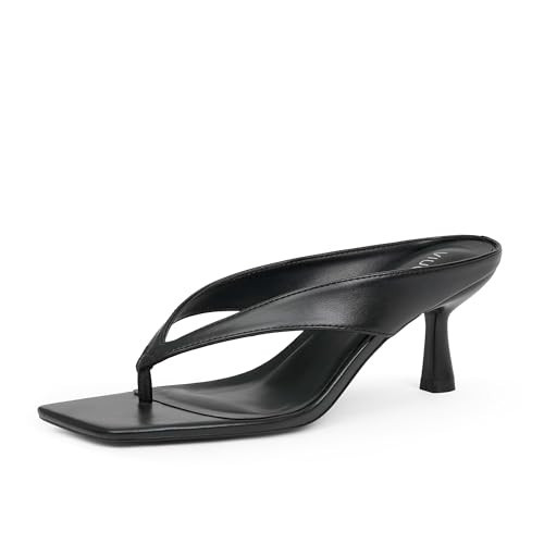 VIUGJNEX Women’s Kitten Heels Flip Flops Slip On Open Toe Low Heels Thong Square Slide Summer Fashion Party Dress Heeled Sandals for Women, Black, 7.5 | Amazon (CA)