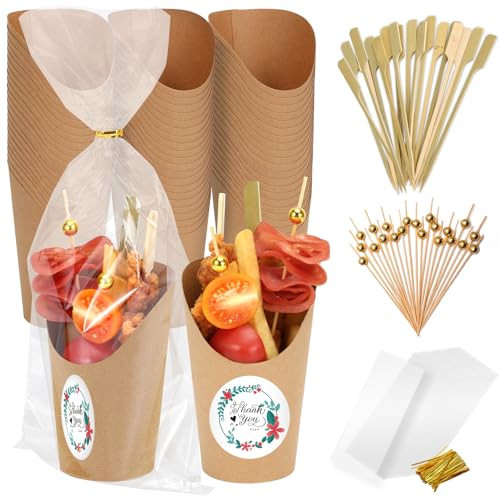 JuneHeart 12oz Charcuterie Cups Disposable with Sticks,Bags,Stickers and Cocktail Picks,50pcs French Fry Holder Cups Appetizer Cups for Parties,Weddings, Birthday Parties and Picnics | Amazon (US)
