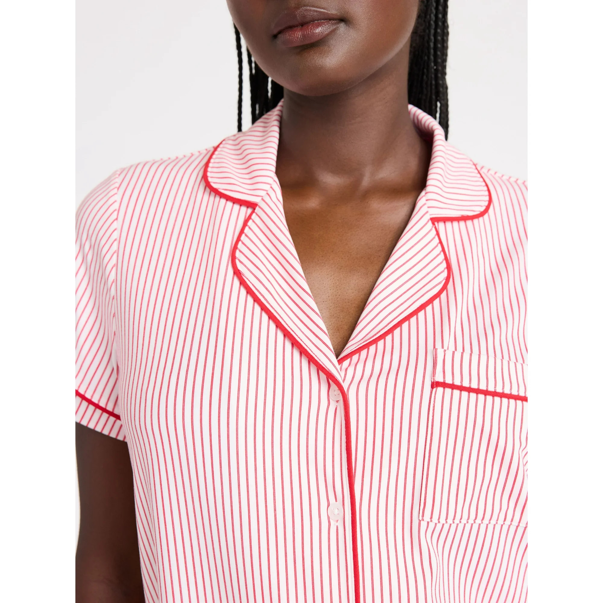 Joyspun Women’s Dreamy Soft Collection Notch Collar Knit Top and Boxer Shorts Pajama Set, Sizes... | Walmart (US)