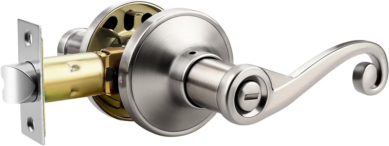 1 Pack Brushed Nickel Interior Door Handle with Lock, Modern Contemporary Style Door Lever for Be... | Amazon (US)