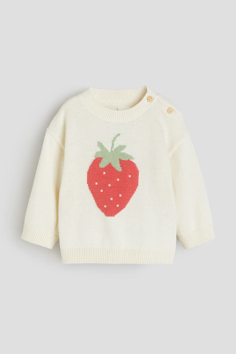 Cotton Sweater - Cream/strawberry - Kids | H&M US | H&M (US + CA)