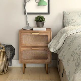 COZAYH Rustic Farmhouse Woven Fronts Nightstand,Spacious Storage End Table | Bed Bath & Beyond