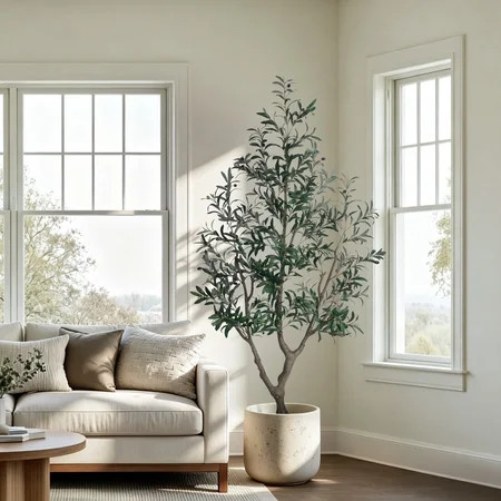 OLIVIVI Artificial Olive Tree 6FT Tall Faux Silk Plant for Home Office Decor Indoor Outdoor Fake Lifelike Potted Plant with Wood Branches 1 pack | Walmart (US)