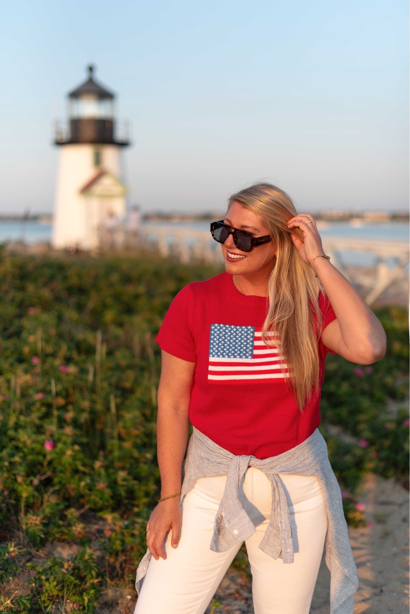 Red shirt sleeve flag sweater only a few sizes left: L, XL, XXL

#LTKOver40 #LTKootd