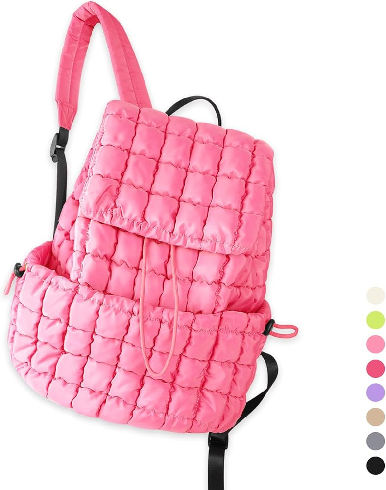 IzuztA Quilted Puffer Backpack for Women, Lightweight Soft Nylon Quilted Hiker Pack Top Flap Draw... | Amazon (US)