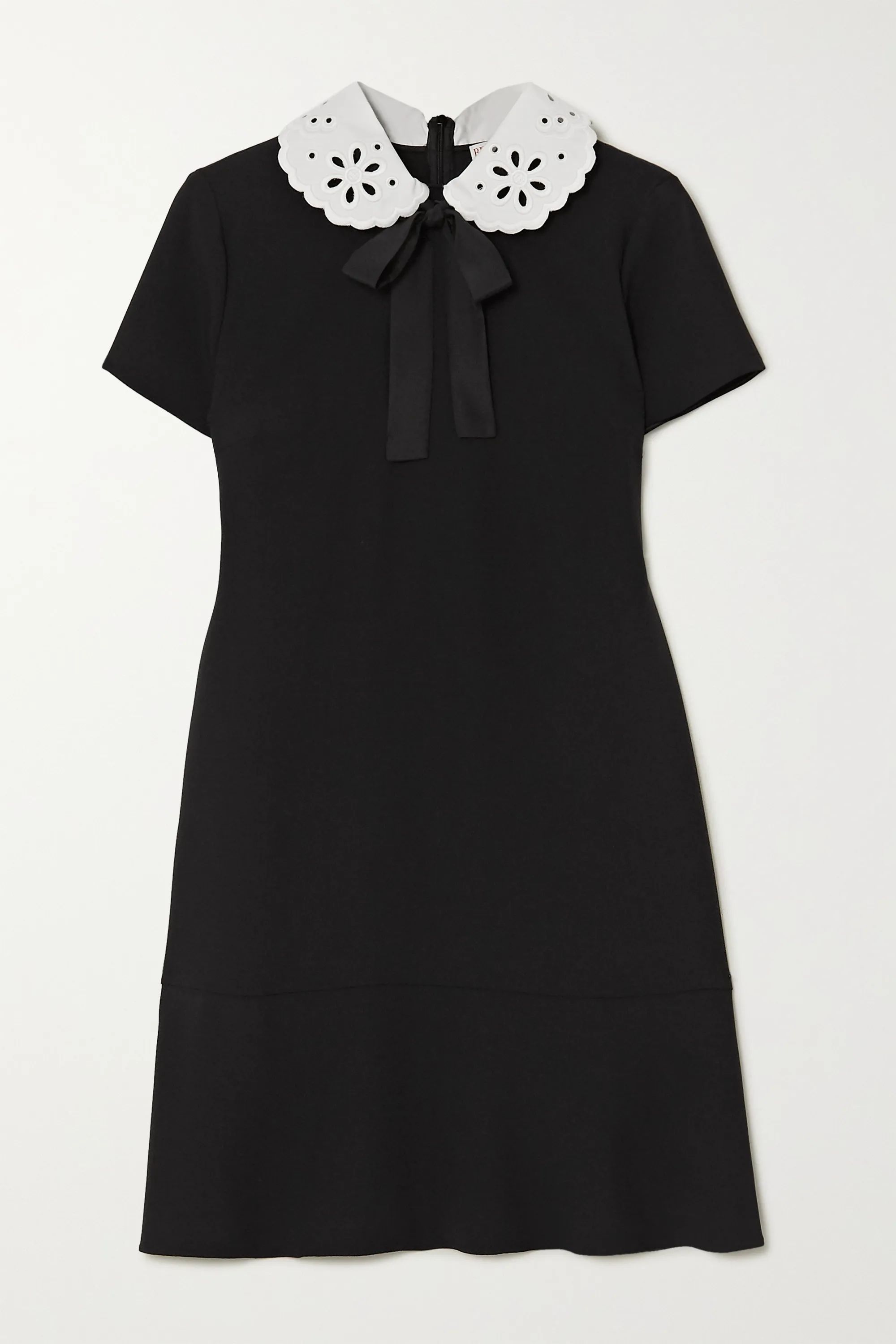 Black Broderie anglaise-trimmed crepe mini dress | REDValentino | NET-A-PORTER | NET-A-PORTER (US)