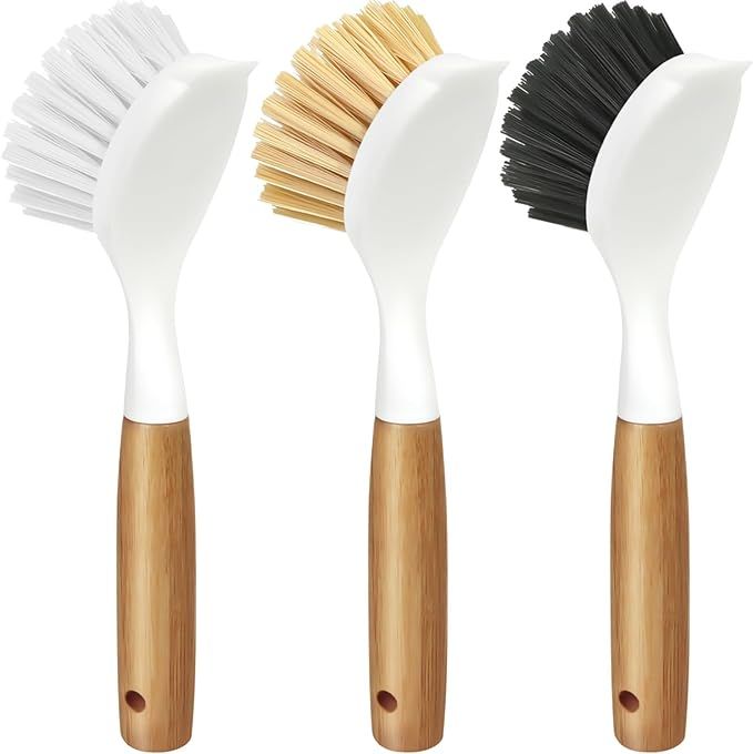 Holikme 3 Pack Dish Brush Set with Bamboo Handle, Kitchen Scrub Brush for Cleaning Dish, Pot, Sin... | Amazon (US)