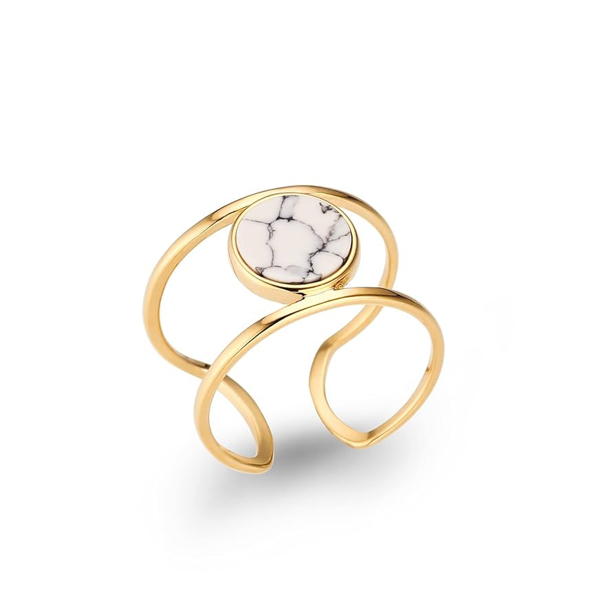 Coin White Simulated Howlite Geometric Stone Double Line Simple Ring | Amazon (US)