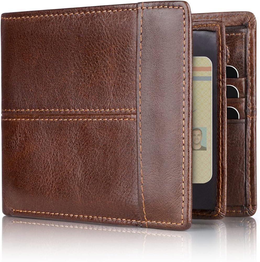 Swallowmall Mens Wallet RFID Genuine Leather Bifold Wallets For Men, ID Window 16 Card Holders Gi... | Amazon (US)