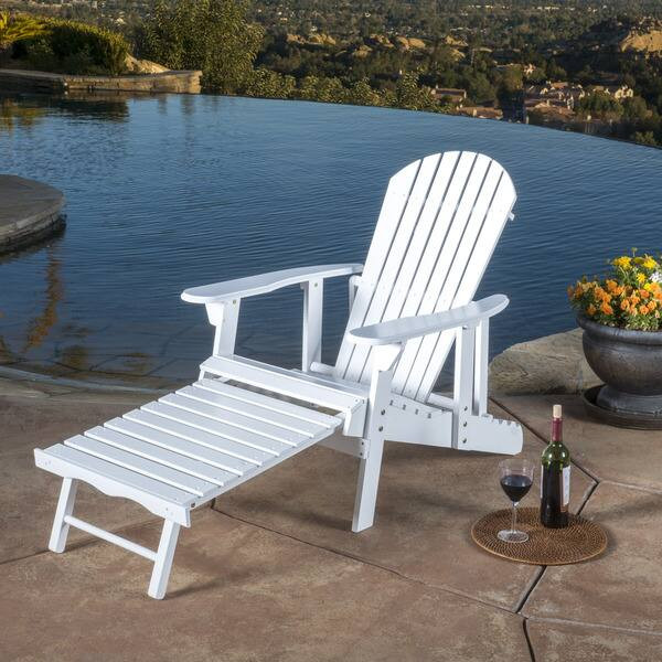 Hayle Outdoor Reclining Wood Adirondack Chair with Footrest by Christopher Knight Home - White | Bed Bath & Beyond
