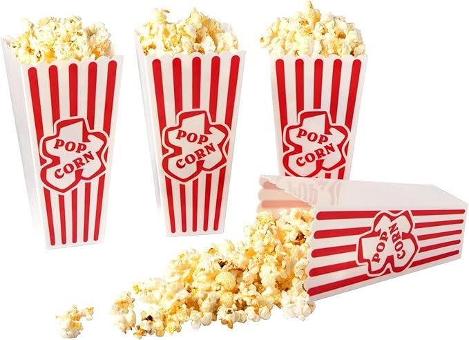 Plastic Popcorn Containers Red & White Striped Retro Style Reusable Popcorn Boxes for Movie Night... | Amazon (US)