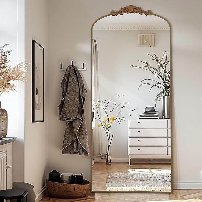 Gold 30 x 71 in Floor Mirror Full Length Freestanding with Ornate Carved Applique Full Body Mirro... | Amazon (US)