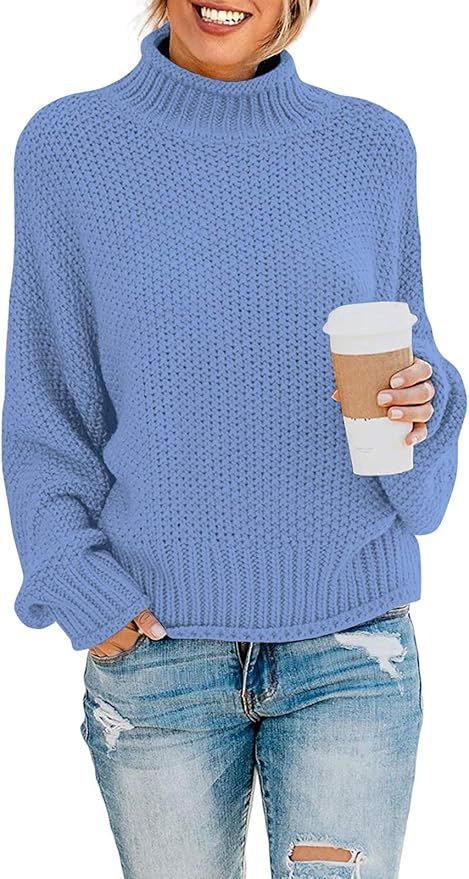 ZESICA Women's Turtleneck Batwing Sleeve Loose Oversized Chunky Knitted Pullover Sweater Jumper T... | Amazon (US)