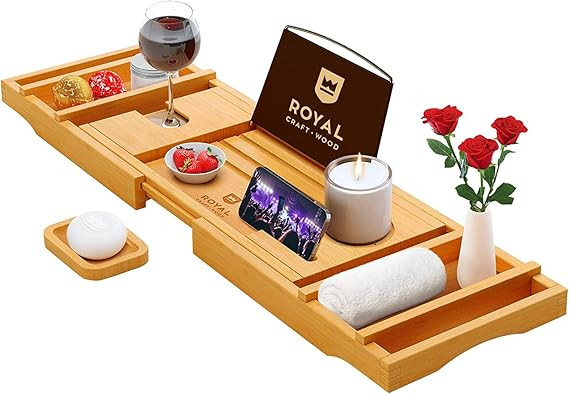 Luxury Bathtub Caddy Tray, 1 or 2 Person Bath and Bed Tray, Bath Tub Table Caddy with Extending S... | Amazon (US)