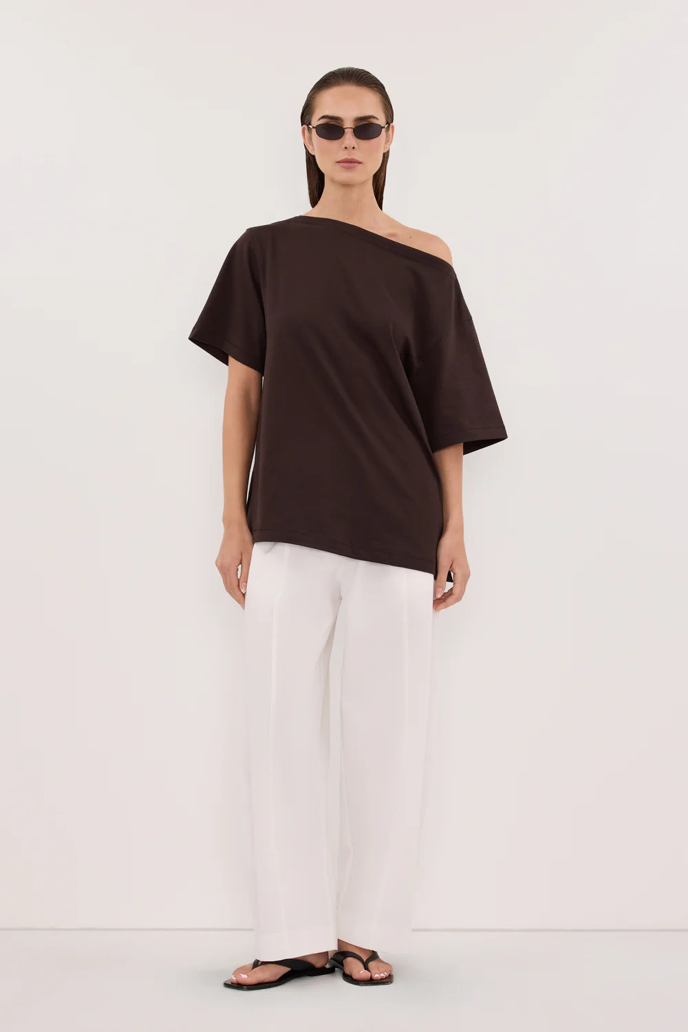 ESME BITTER CHOC ASYM BOAT NECK TEE | DISSH