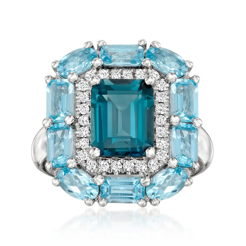 4.50 ct. t.w. London and Swiss Blue Topaz Ring with .21 ct. t.w. Lab-Grown Diamonds in Sterling S... | Ross-Simons