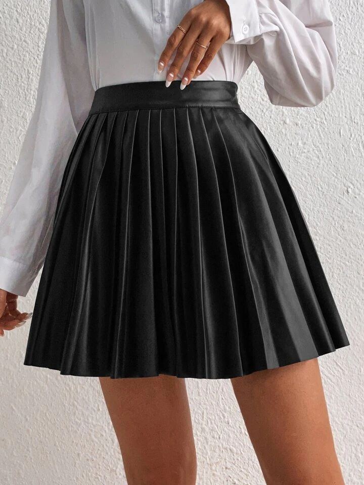 SHEIN Tall High Waist Pleated PU Leather Skirt | SHEIN