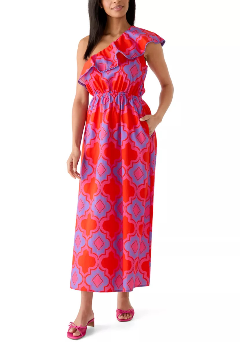 Women's Ruffle One Shoulder Tile Midi Dress | Belk