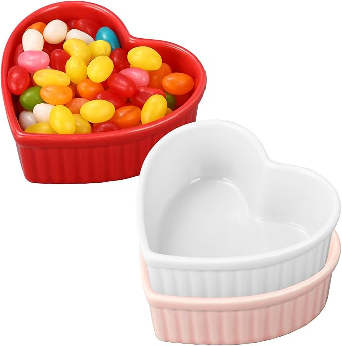 3 Pcs Valentine's Day Heart Shaped Ramekins Ceramic Ramekins 6 Oz Oven Safe Creme Brulee Dishes S... | Amazon (US)