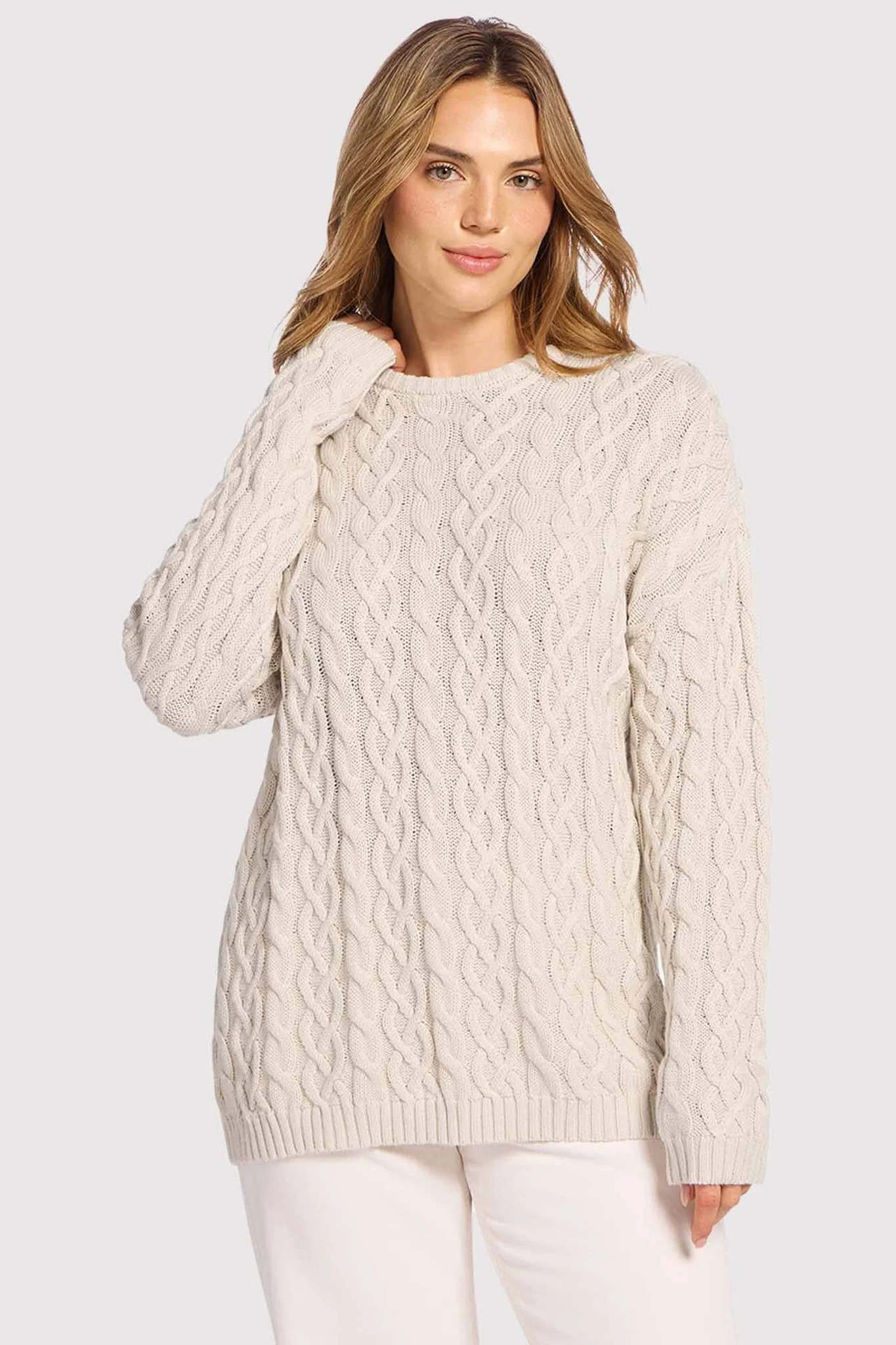 Lightweight Cable Sweater | Bone | Nuuds US