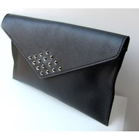 Leather Envelope Clutch Bag, Handmade Black Spike Studded For Women | Etsy (US)