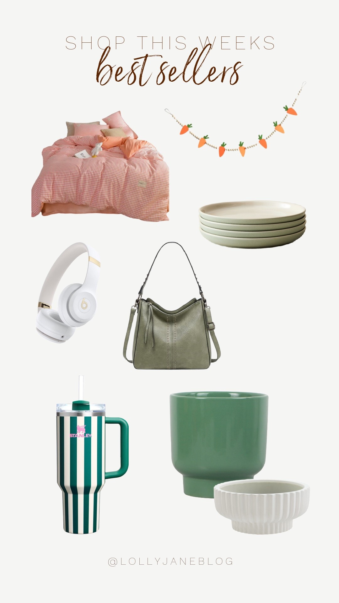 Shop this weeks best sellers! 

From cozy bedroom upgrades to cute kitchen finds and everyday must-haves, we're loving the best sellers right now from Walmart, Dick's, Amazon, At Home, and Target. Think soft pink bedding that makes your mornings feel slower, crisp ceramic plates that turn dinner into an aesthetic moment, and statement pieces like a green leather purse or a striped Stanley tumbler that go everywhere with you. Add in some greenery (real or faux—we don’t judge), crisp white Beats to soundtrack your day, and a touch of seasonal charm with the cutest carrot garland… yeah, we’re officially obsessed. ✨

#SpringRefresh #BestSellerVibes #TargetFinds #HomeGoals #EverydayEssentials

#LTKStyleTip #LTKHome #LTKSeasonal