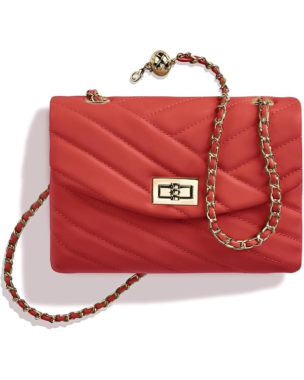 Quilted Leather Crossbody Bags for Women Small Purse with Gold Chain Strap Cute Shoulder Purses f... | Amazon (US)