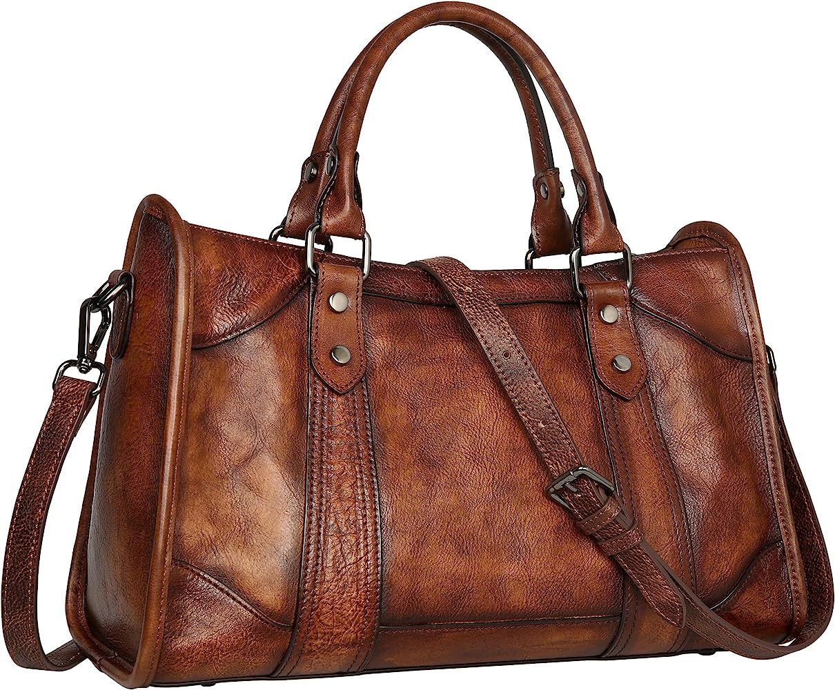 Iswee Retro Leather Shoulder Bags for Women Satchel Purses Top Handle Handbag Designer Ladies Cro... | Amazon (US)