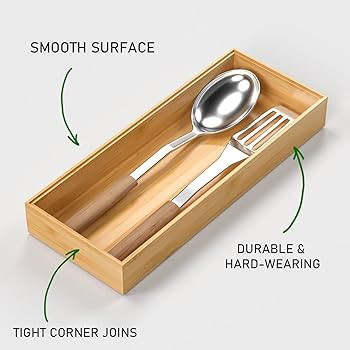 VeyFey Bamboo Drawer Organizer, Stackable Utensil Organizer for Kitchen, Bamboo Storage Box Wood ... | Amazon (US)