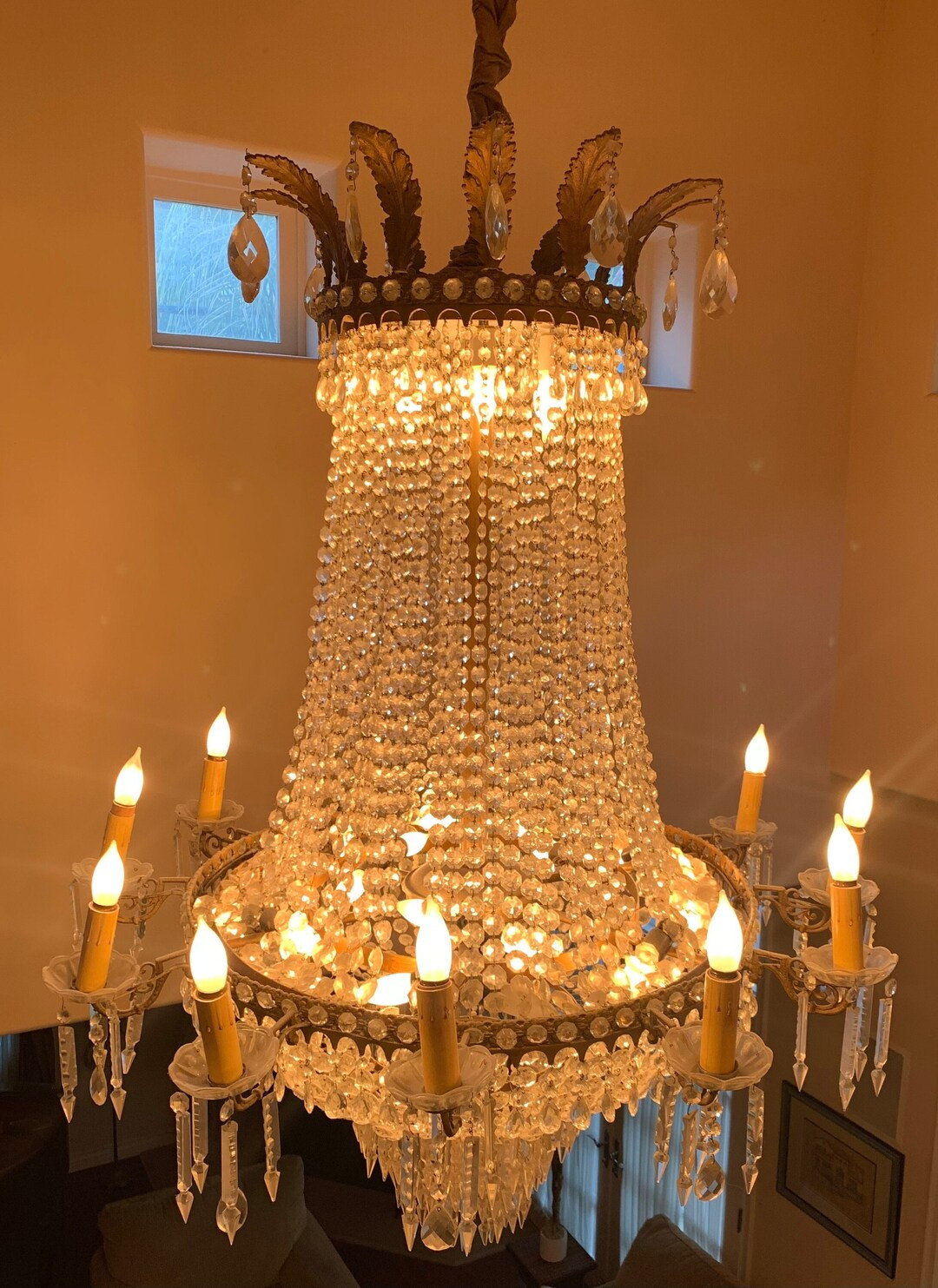 Antique Crystal and Brass French Chandelier - Etsy | Etsy (US)