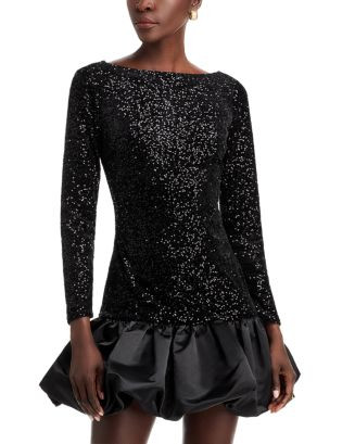 AQUA Sequin Bubble Long Sleeve Mini Dress - Exclusive  | Bloomingdale's Women | Bloomingdale's (US)