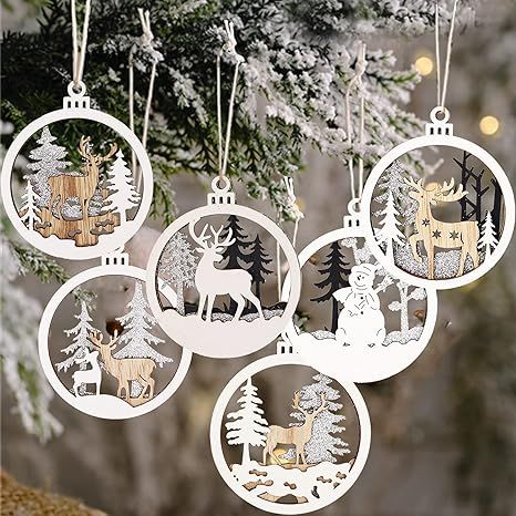Winter Wonderland Ornaments for Christmas Tree - 6 Pack Christmas Wooden Ornaments for Winter Chr... | Amazon (US)