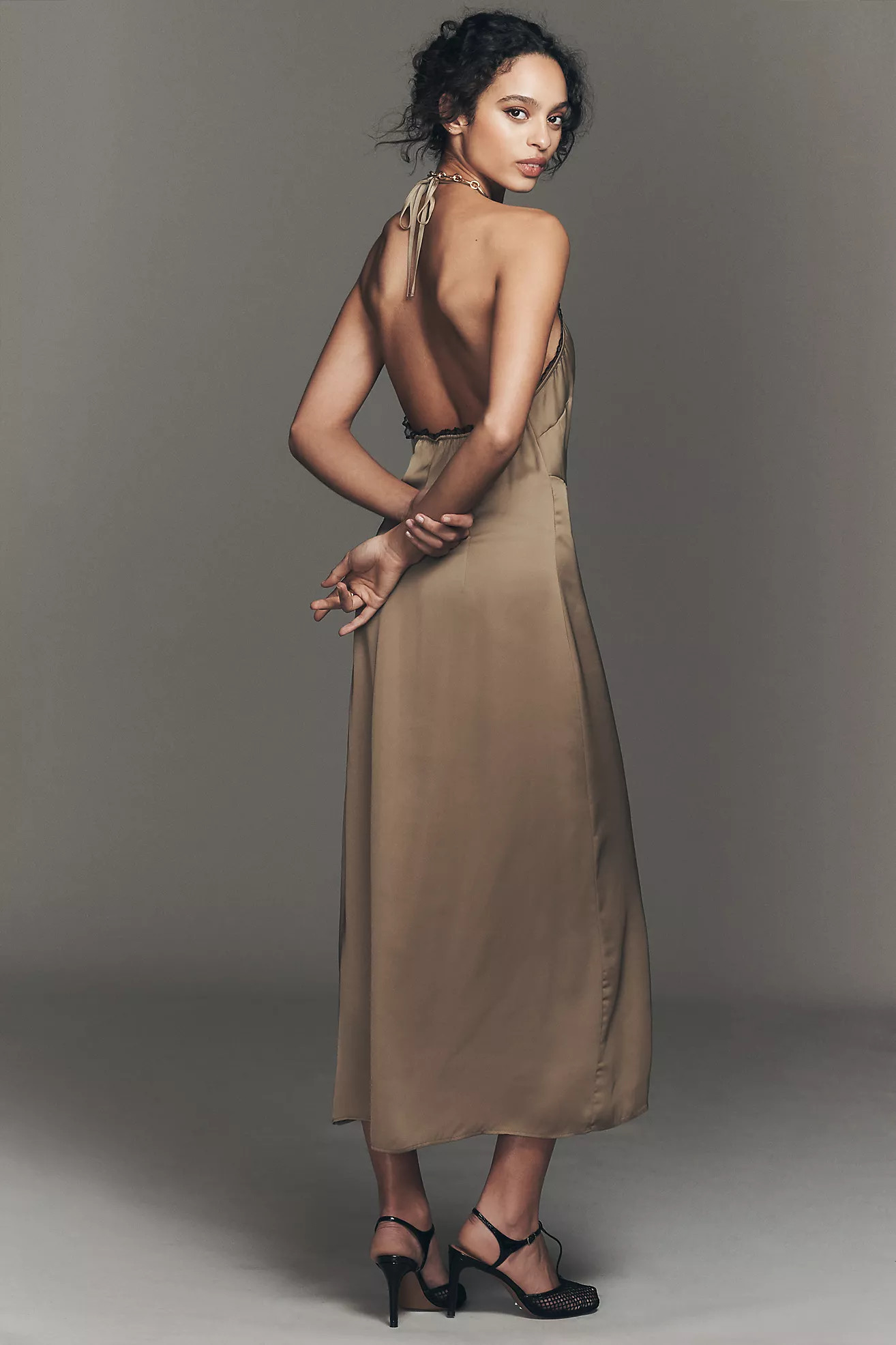 By Anthropologie Lace Halter Midi Slip Dress | Anthropologie (US)