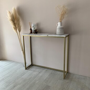 Roomfitters Irenic Industrial Faux White Marble Print Finishing Console Table | Lowe's