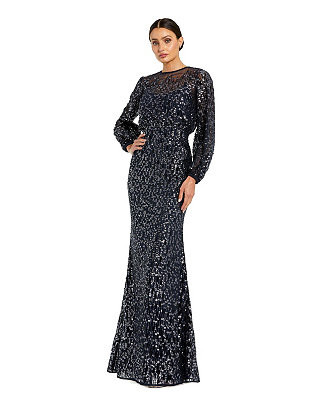 Mac Duggal Women's Sequin Long Sleeve Blouson Evening Gown - Macy's | Macy's