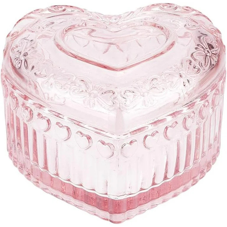 1Pc Vintage Glass Trinket Organizer Box 3.7x3.56x2.26 Inch Romantic Pink Glass Storage Box Emboss... | Walmart (US)
