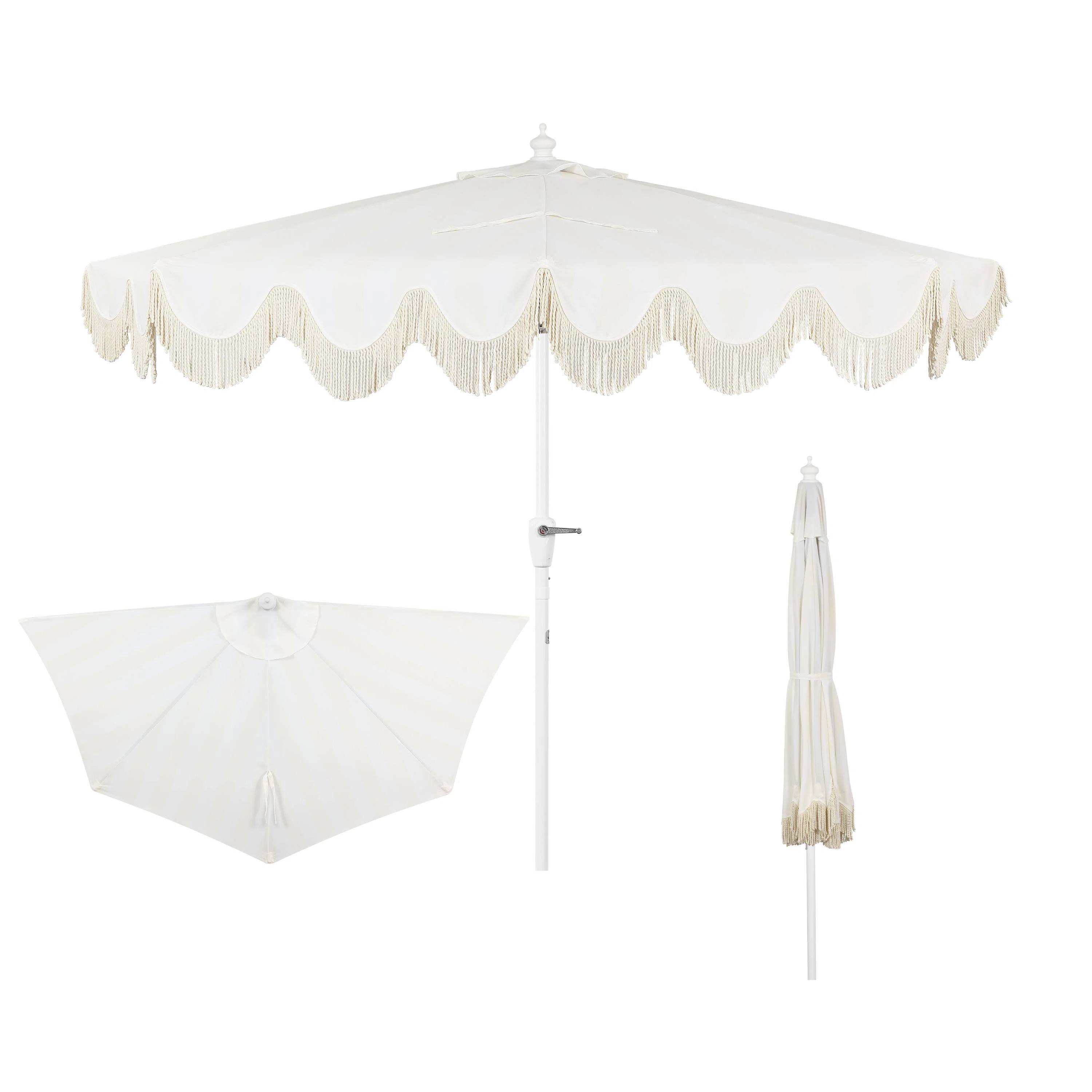Tasheba 9 ft. Classic Scalloped Fringe Half Market Patio Umbrella with Crank, and UV Protection | Wayfair North America