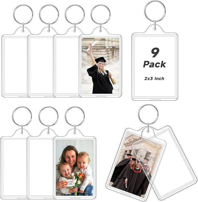 9 Pcs Photo Keychain, Acrylic Picture Keychain Holder for Insert 2 x 3 Inch Photo, Personalised K... | Amazon (US)