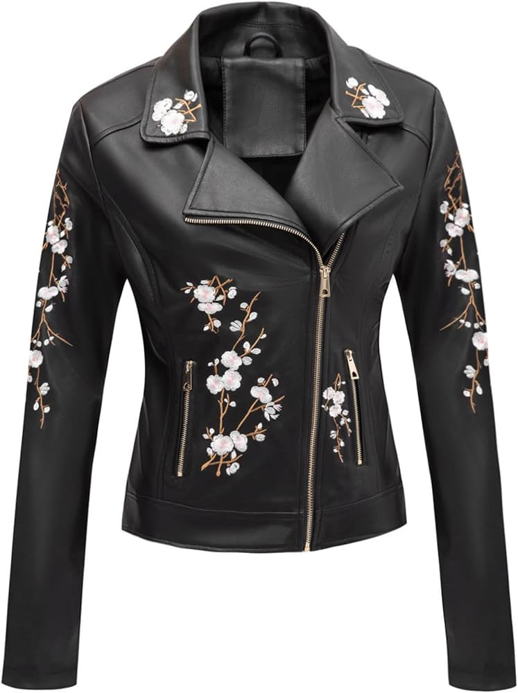 Bellivera Womens Faux Leather Casual Short Jacket, Spring and Winter Fashion Moto Bike Floral Coa... | Amazon (US)