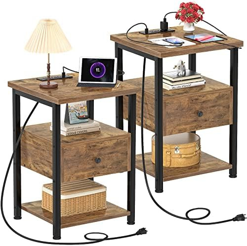 Ecoprsio Nightstand Set of 2 with Charging Station, End Table Bedside Table with USB Port, Modern Ni | Amazon (US)