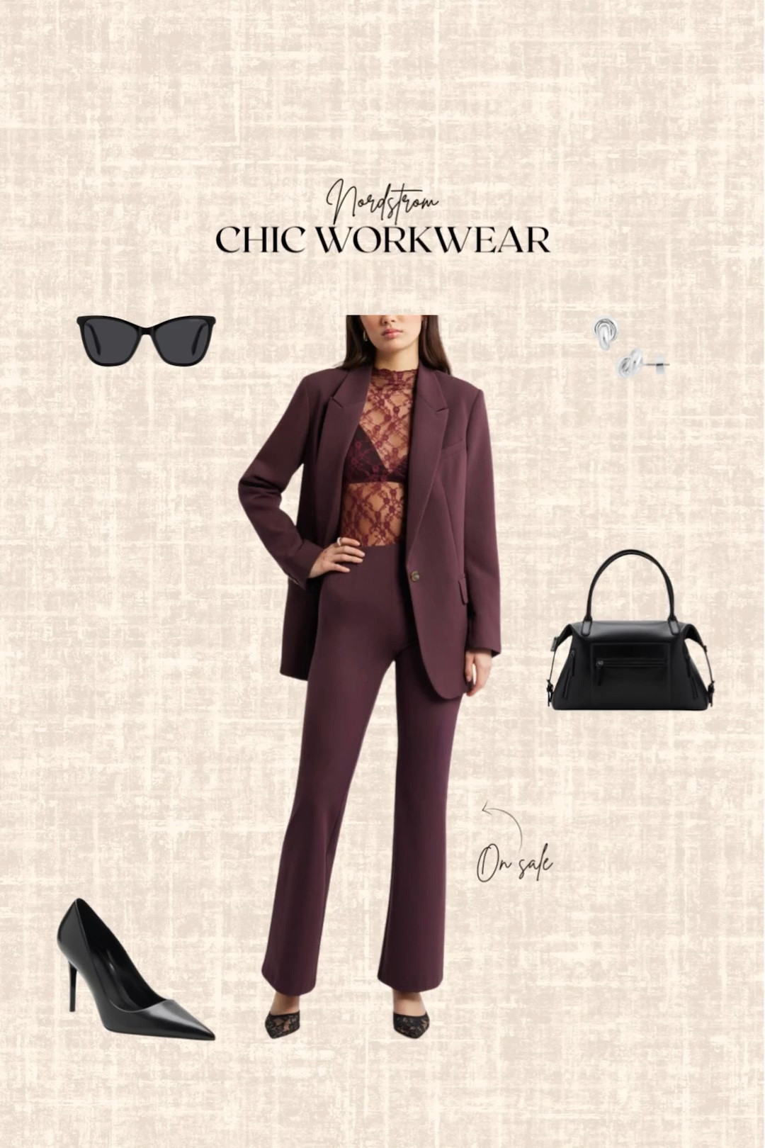 Nordstrom Chic Workwear! 

Blazer, pants on sale, lace top, bag, heels, sunglasses 

#LTKWorkwear #LTKootd #LTKSaleAlert
