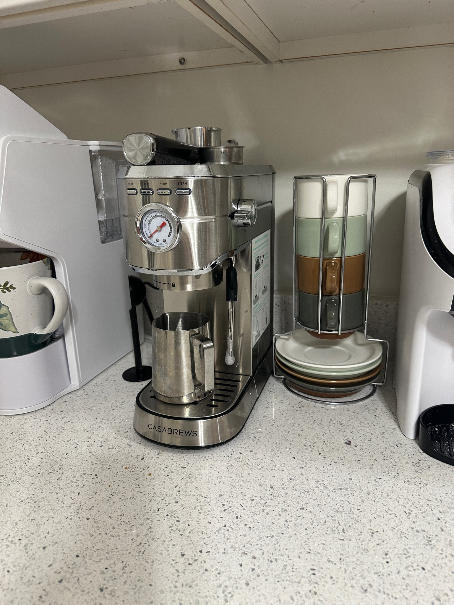 Espresso maker + espresso cups w/ plates. We love a good mid day latte or cappuccino! 

#LTKHome #LTKOver40 #LTKSeasonal