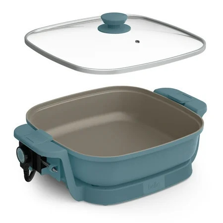 bella 12" Make & Take Electric Skillet with EverGood™ Ceramic Nonstick Coating, Adjustable Temperature, Dishwasher-Safe Glass Lid, Surf | Walmart (US)