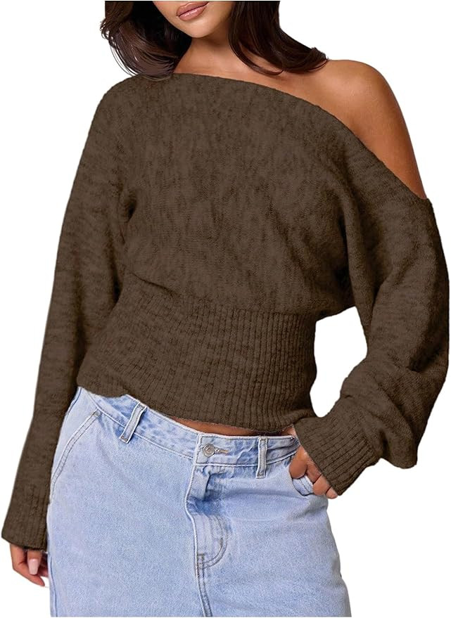 Milumia Women's Off The Shoulder Sweater Long Sleeve Cinched Waist Fall Knit Tops Knitwear | Amazon (US)