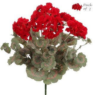 2-Pack: Red Geranium Bush with 7 Silk Sprays, UV Resistant, Spring & Summer, Floral Bush by Flora... | Michaels Stores