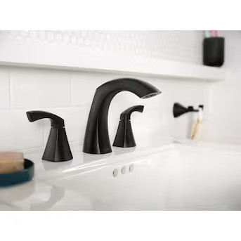 Moen Lindor Matte Black Widespread 2-Handle Bathroom Sink Faucet with Drain | Lowe's