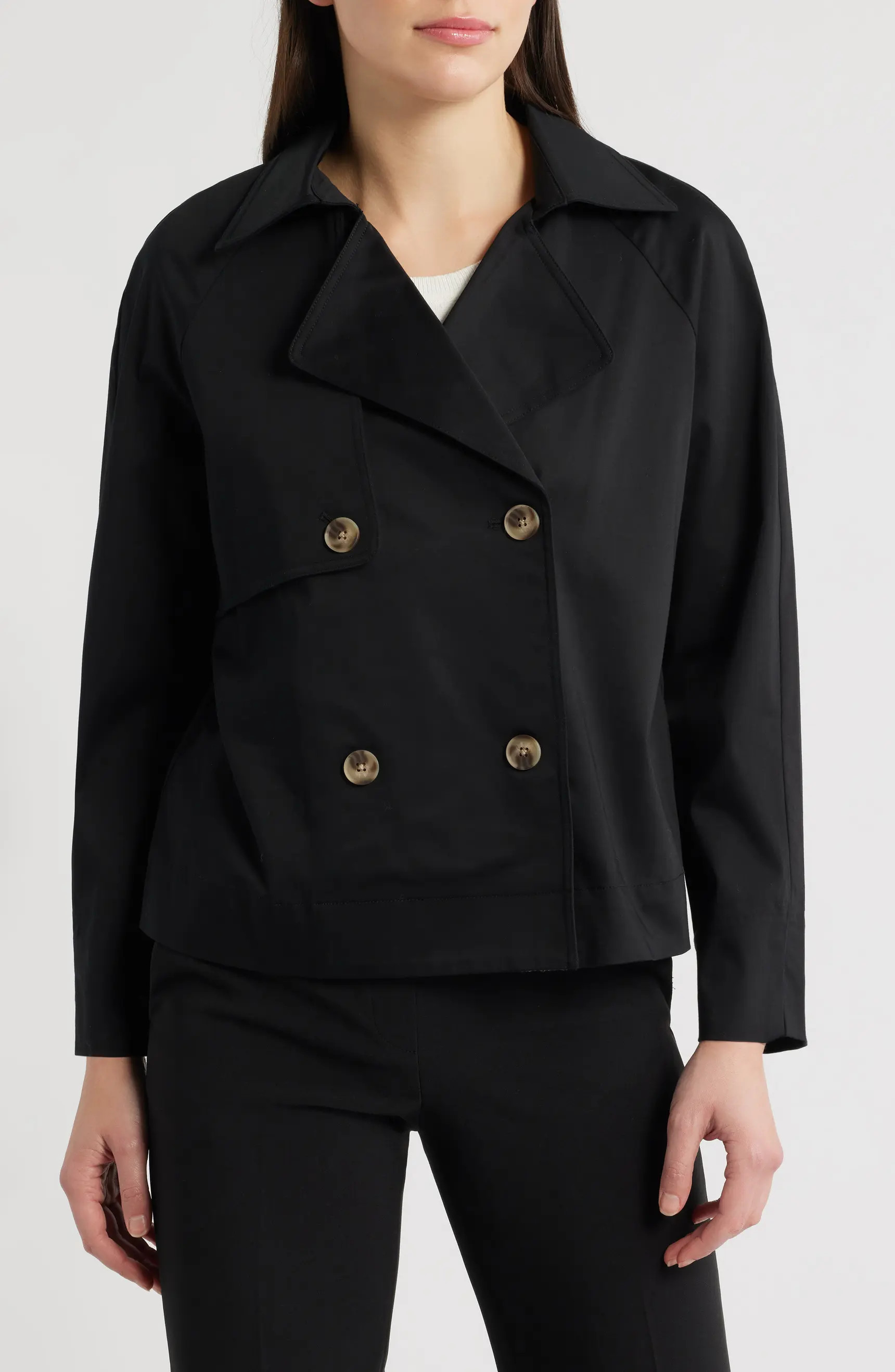 Short Double Breasted Cotton Blend Trench Coat | Nordstrom