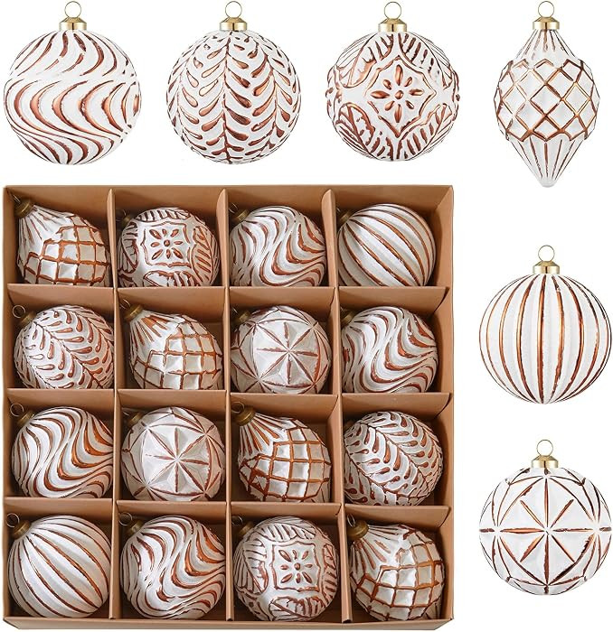 16Pcs Vintage Rustic Christmas Ball Ornaments - Large Shatterproof Neutral Christmas Ornaments Se... | Amazon (US)