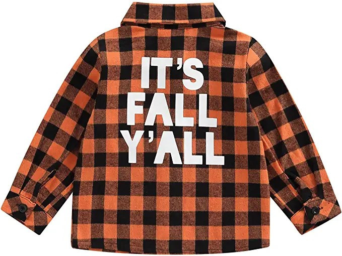 Toddler Baby Boy Halloween Outfit Plaid Letter Sweatshirt Button Down Long Sleeve Shirt Jacket Fa... | Amazon (US)