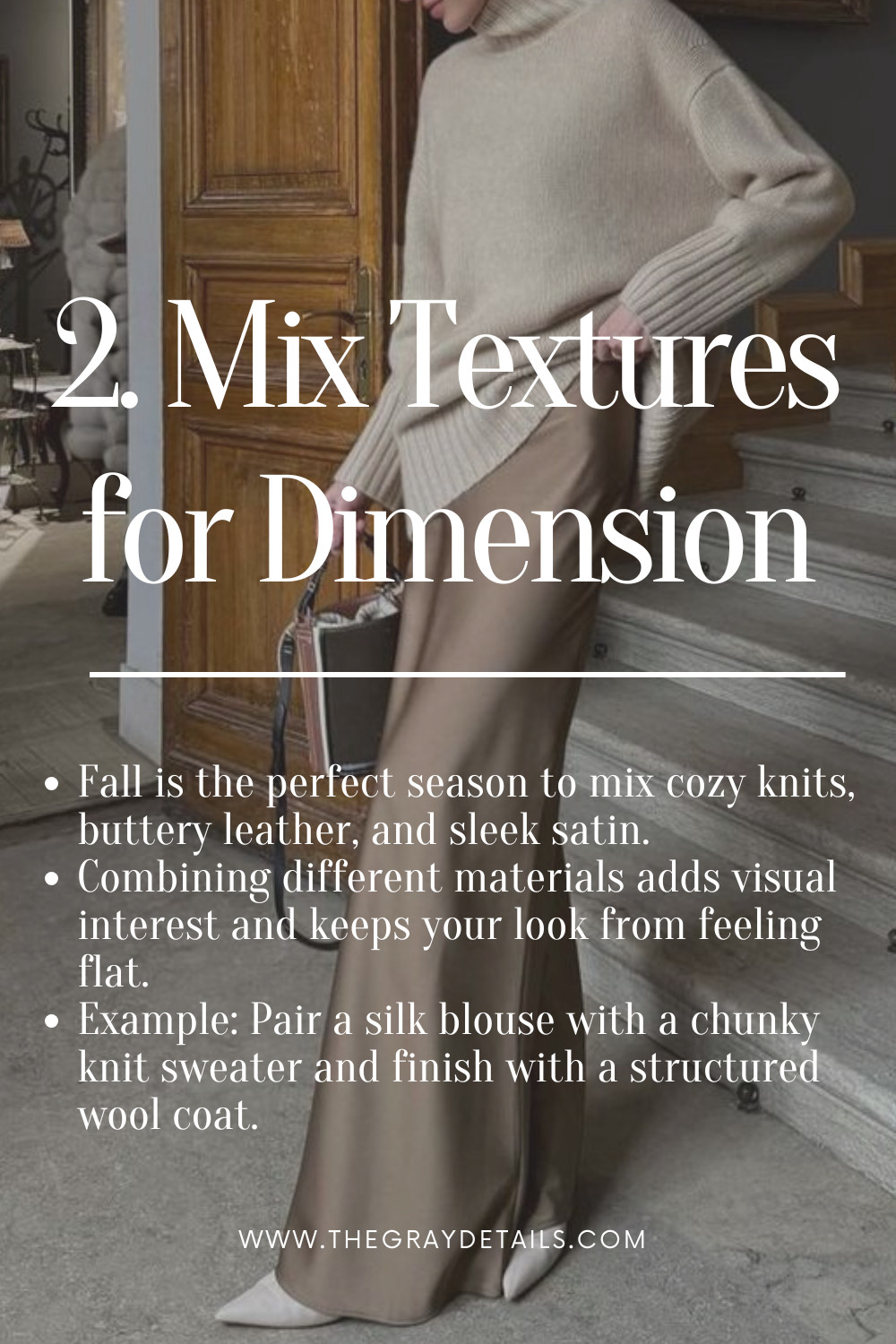 Fall is the perfect season to mix cozy knits, buttery leather, and sleek satin.
Combining different materials adds visual interest and keeps your look from feeling flat. Example: Pair a silk blouse with a chunky knit sweater and finish with a structured wool coat.
 

 #LTKSeasonal #LTKStyleTip #LTKWorkwear